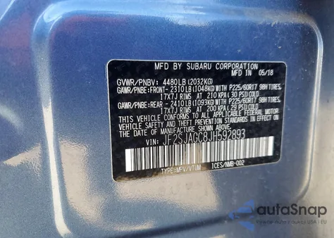 2018 Subaru Forester 2.5I Premium z USA, uszkodzony, nr VIN JF2SJAGC8JH592893